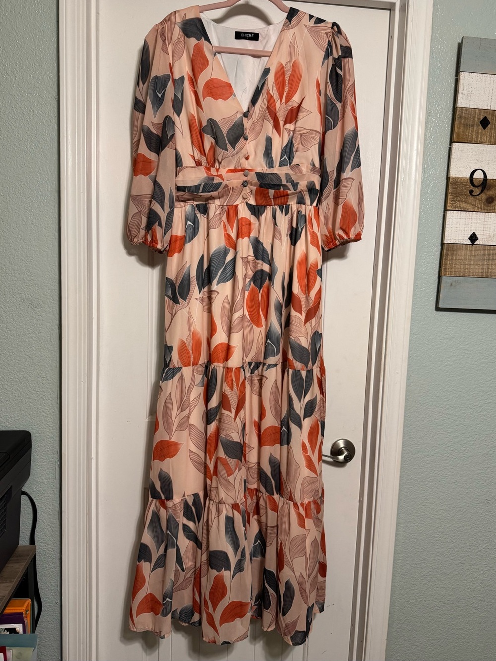 Chicme Peach Floral Tiered Maxi Dress